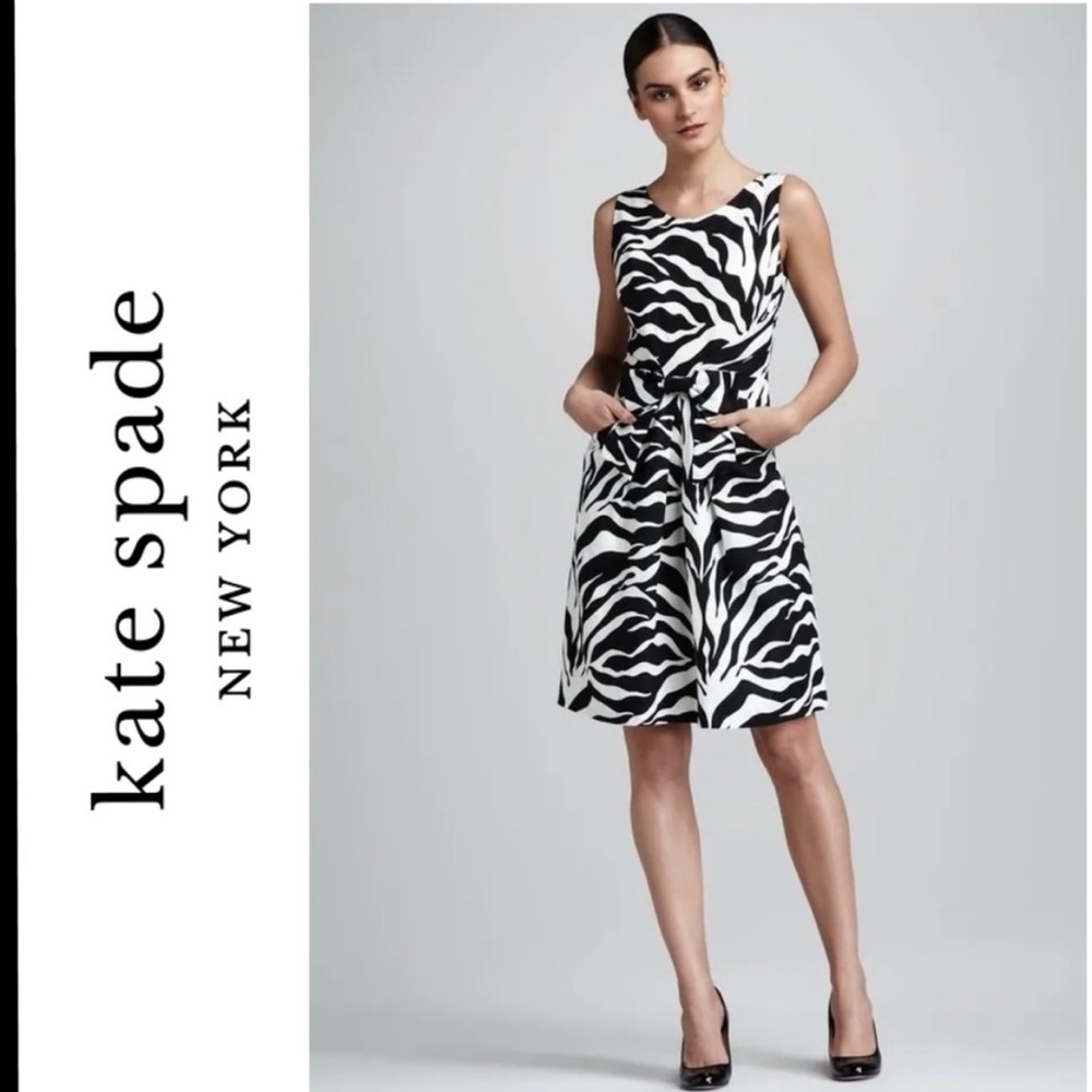 Kate Spade Jillian Zebra Print Bow Front Linen Cocktail Dress, size 8